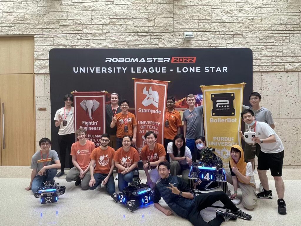 RoboMaster robots moving on the competition field.