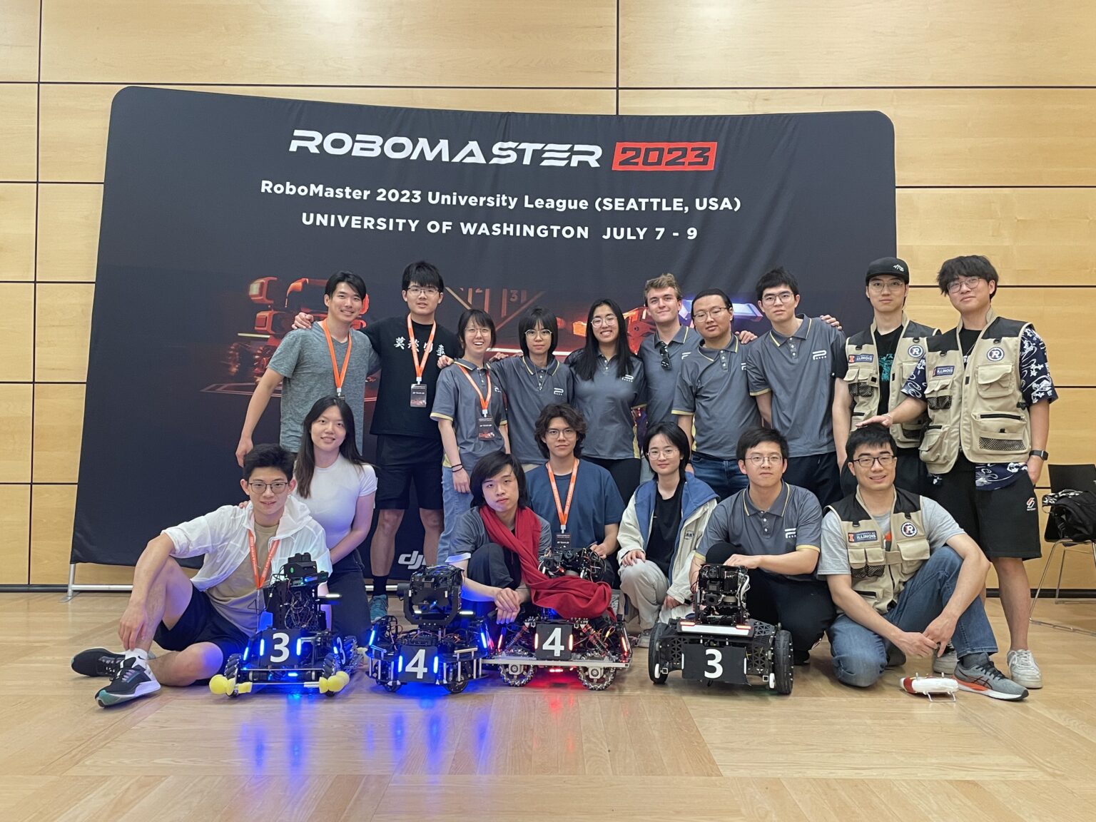 Large group photo at the 2023 RoboMaster competition.